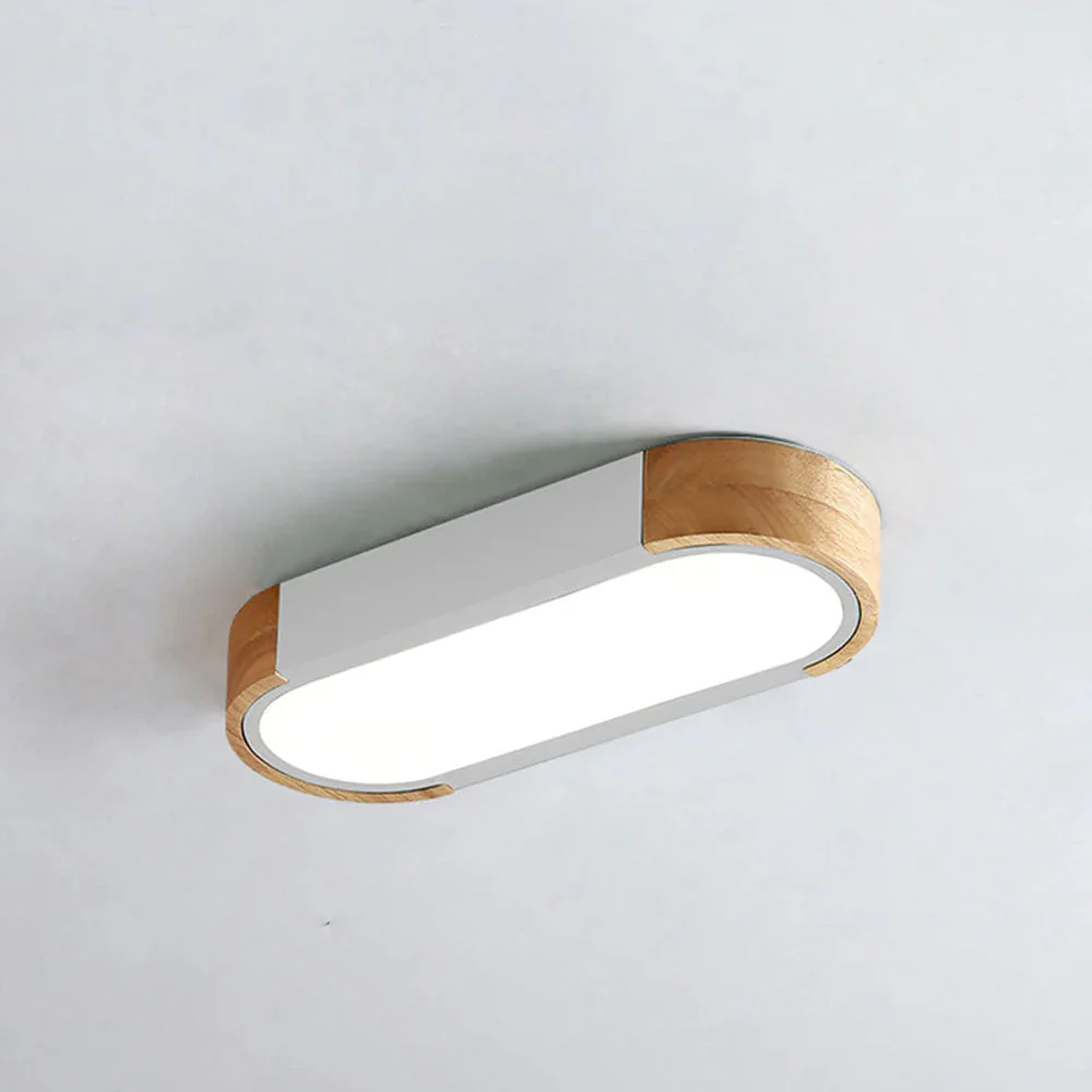 Modern Minimalist Flush Mount Ceiling Light �C Wood & Metal LED Fixture for Hallway