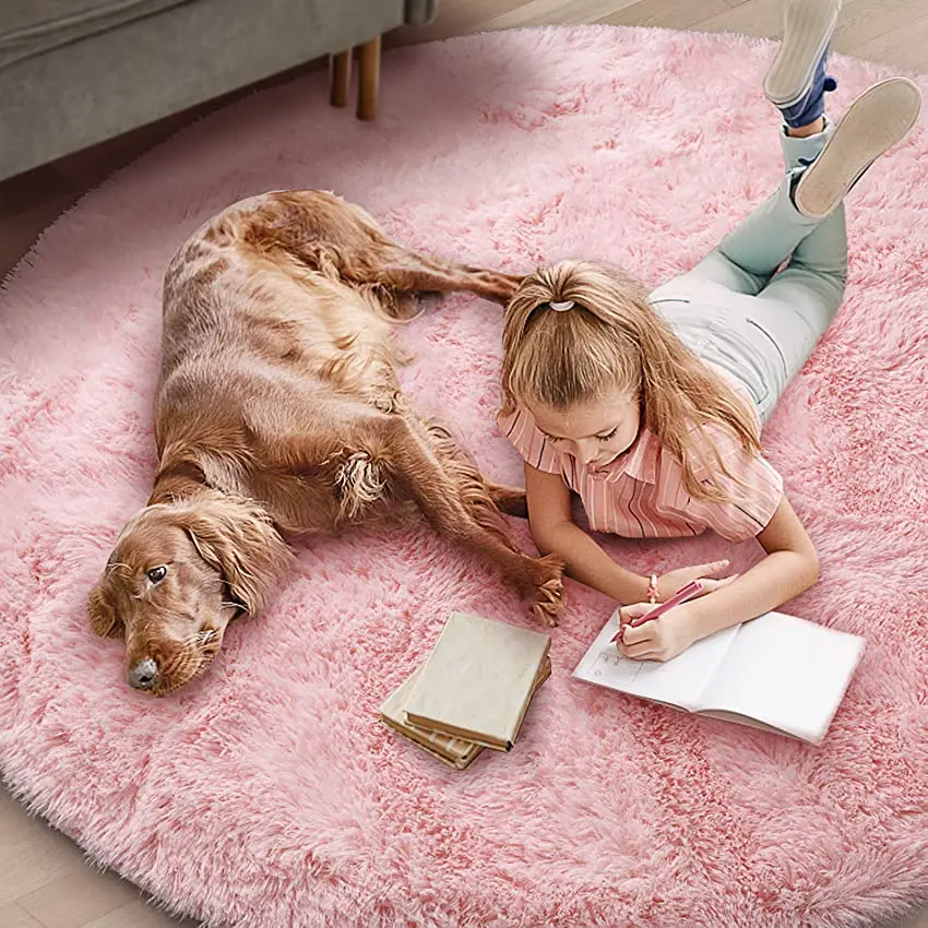 Plush Shaggy Round Rug with Memory Foam & Non-Slip Backing for Cozy Living Spaces