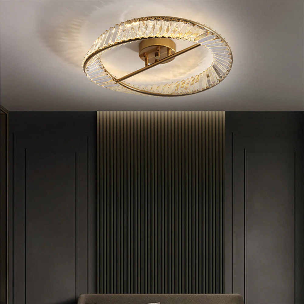 Modern Crystal LED Flush Mount Chandelier with Elegant Faceted Design