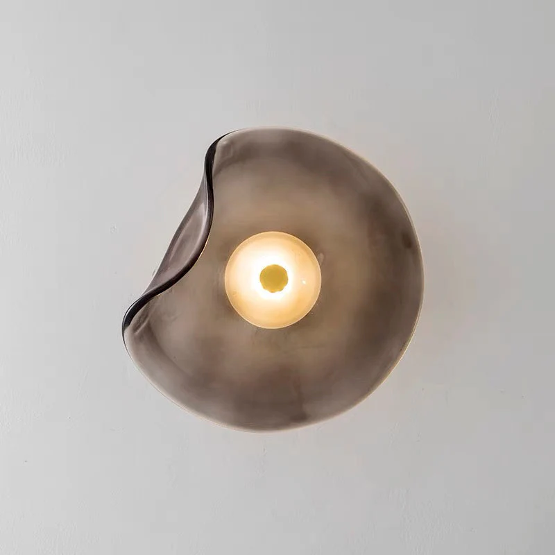 Modern LED Wall Sconce �C Amber Glass Shade, Warm Light, Minimalist Metal Design