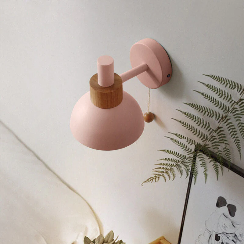 Modern Nordic Wall Sconce Light �C Iron & Glass Globe with Wooden Pull Cord, E26 Fitting
