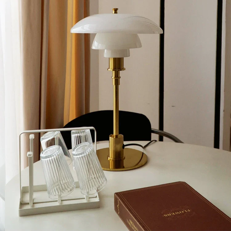 Scandinavian Art Deco Table Lamp with Glossy Dome Shade