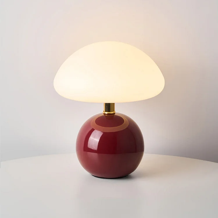Mid-Century Modern Mushroom Table Lamp with Glossy Ceramic Finish