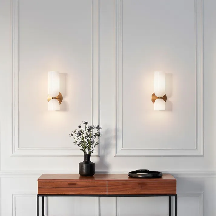 Modern Dual Glass Wall Sconce �C Minimalist LED Up and Down Light Fixture