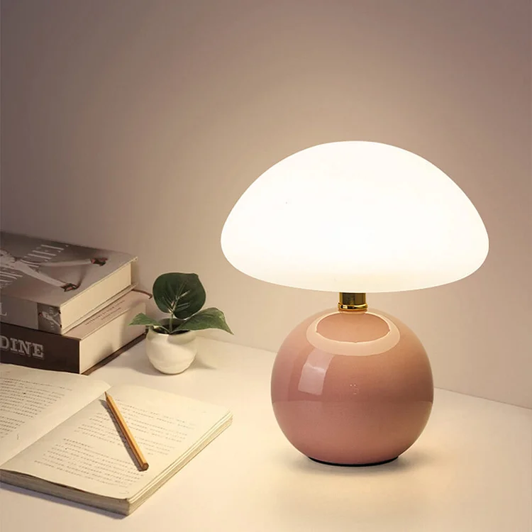Mid-Century Modern Mushroom Table Lamp with Glossy Ceramic Finish
