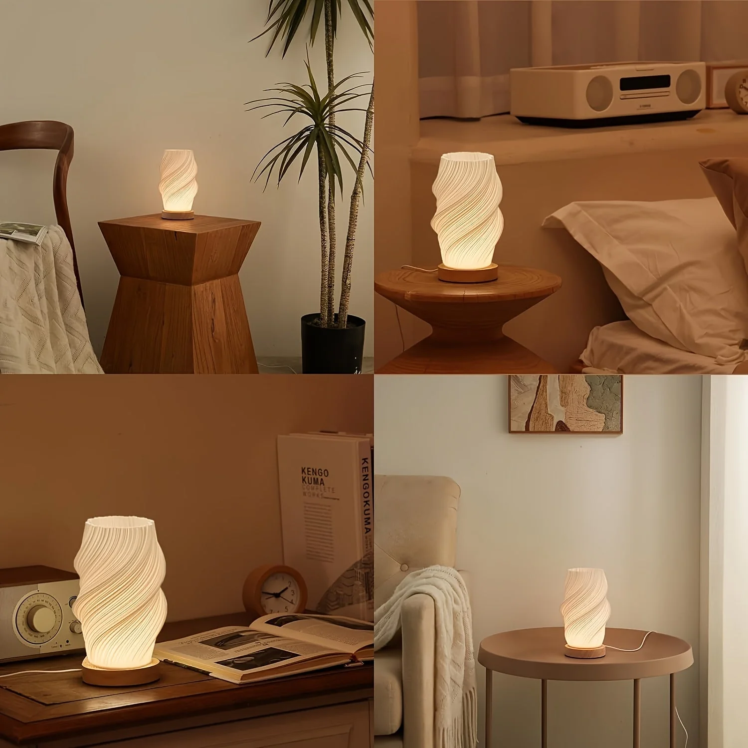 Dimmable Bedside Lamp with Wooden Base and 3D-Printed Shade
