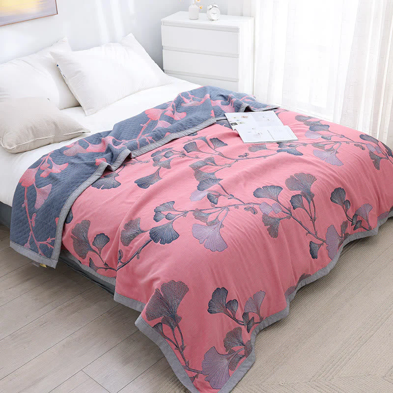 Reversible Ginkgo Leaf Quilt �?Cotton & Soybean Gauze �?Lightweight