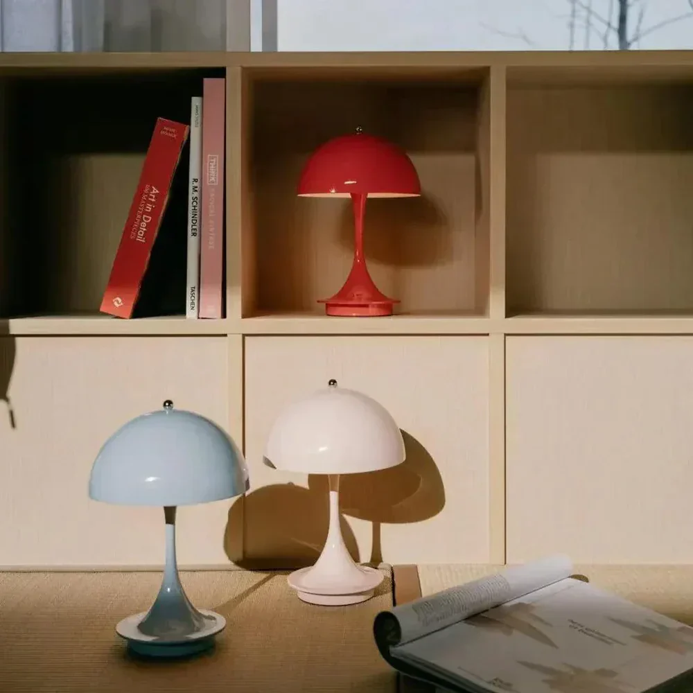 Mid-Century Modern Wireless Dimmable LED Table Lamp with Dome Shade