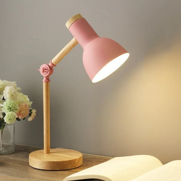 Scandinavian Wooden LED Desk Lamp with Adjustable Arm and Touch Control