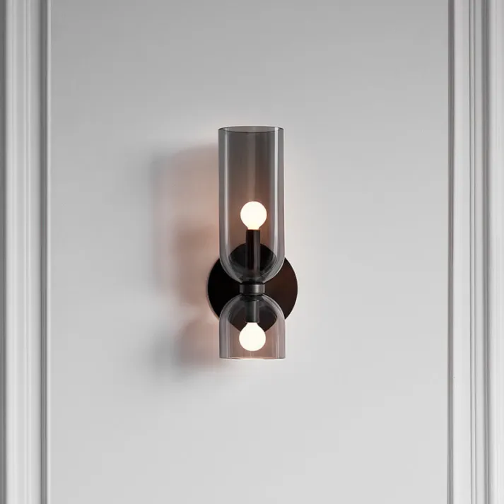 Modern Dual Glass Wall Sconce �C Minimalist LED Up and Down Light Fixture