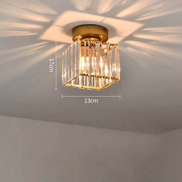 Contemporary Flush Ceiling Light with Crystal Rods & Brass Cage �C E27 Fitting