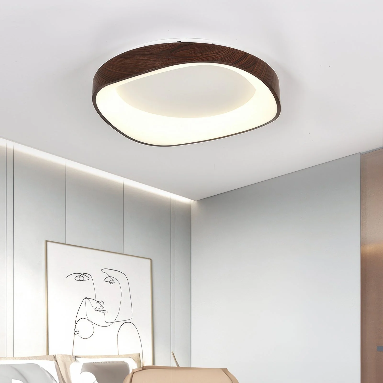 Modern Minimalist Wood Grain Flush Mount LED Ceiling Light