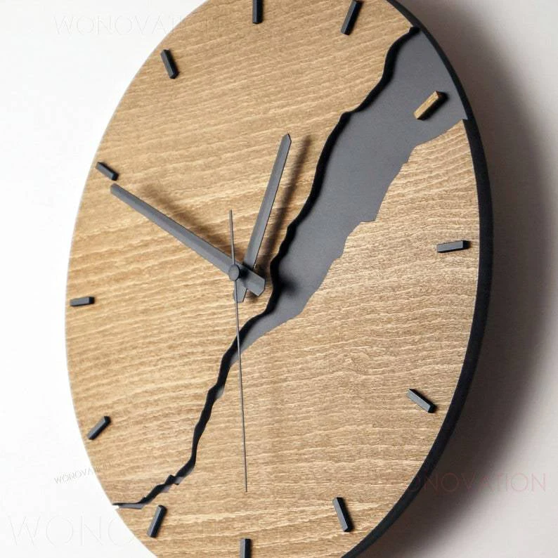 Wall Clock | Wood & Metal | Modern Scandinavian Split Design | Minimalist Setting