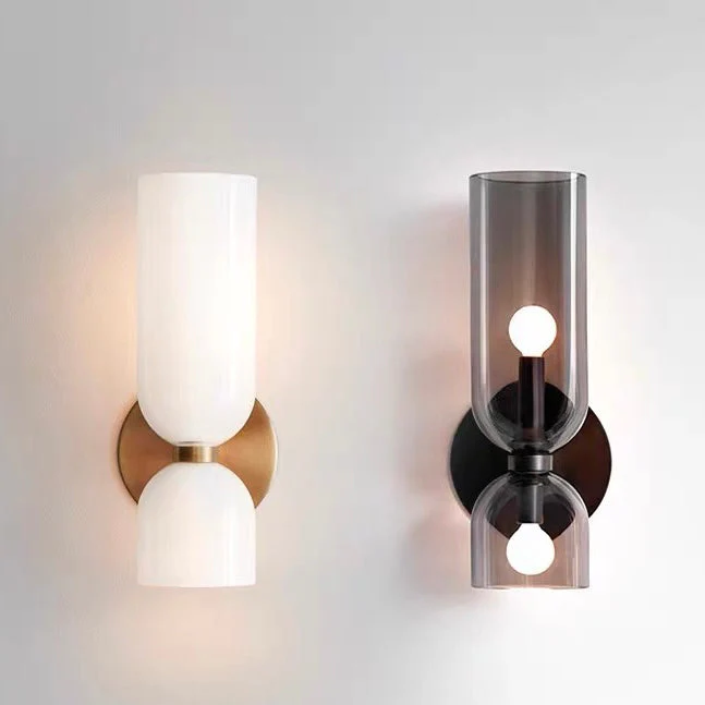 Modern Double Glass Wall Sconce �C Minimalist Hardwired LED Light for Bedroom & Lounge