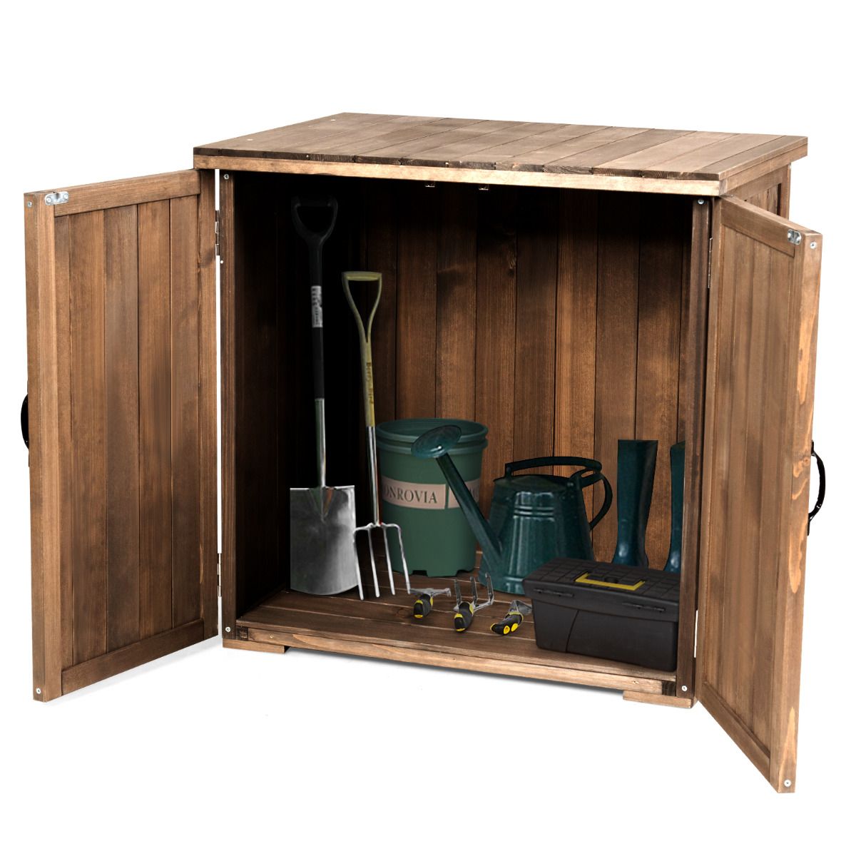 Armoire de Jardin Exterieur en Bois 77,5 x 56 x 72 cm Abri à Outils avec Double Portes Marron