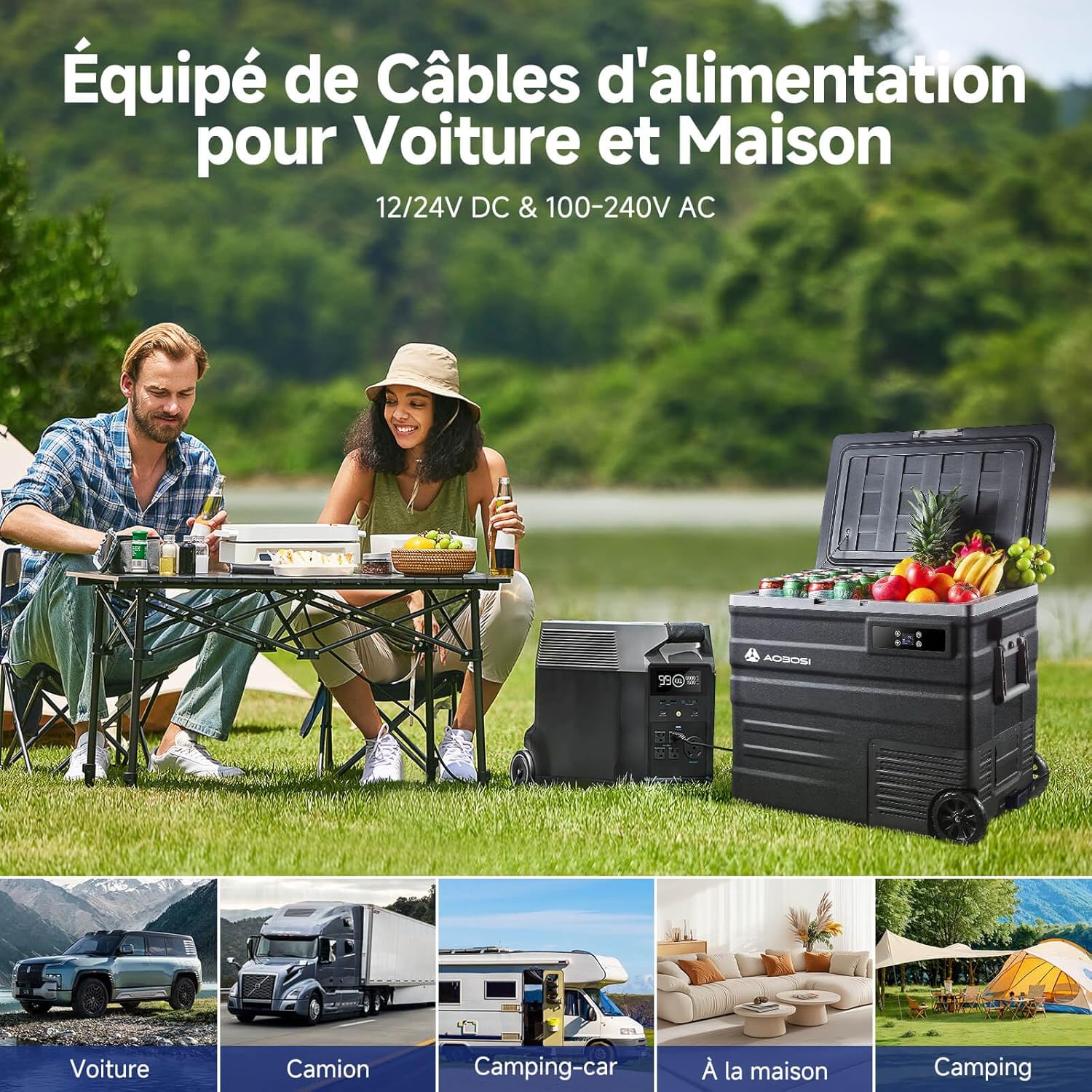 AAOBOSI 45L Glacière à Compresseur, Glaciere Électrique -20℃ à 20℃, Frigo Camion APP&Bouton Contrôle, 12/24V DC et 100-240V AC Glaciere Camping Pour Voiture, Camion, Bateau et Prise De Courant