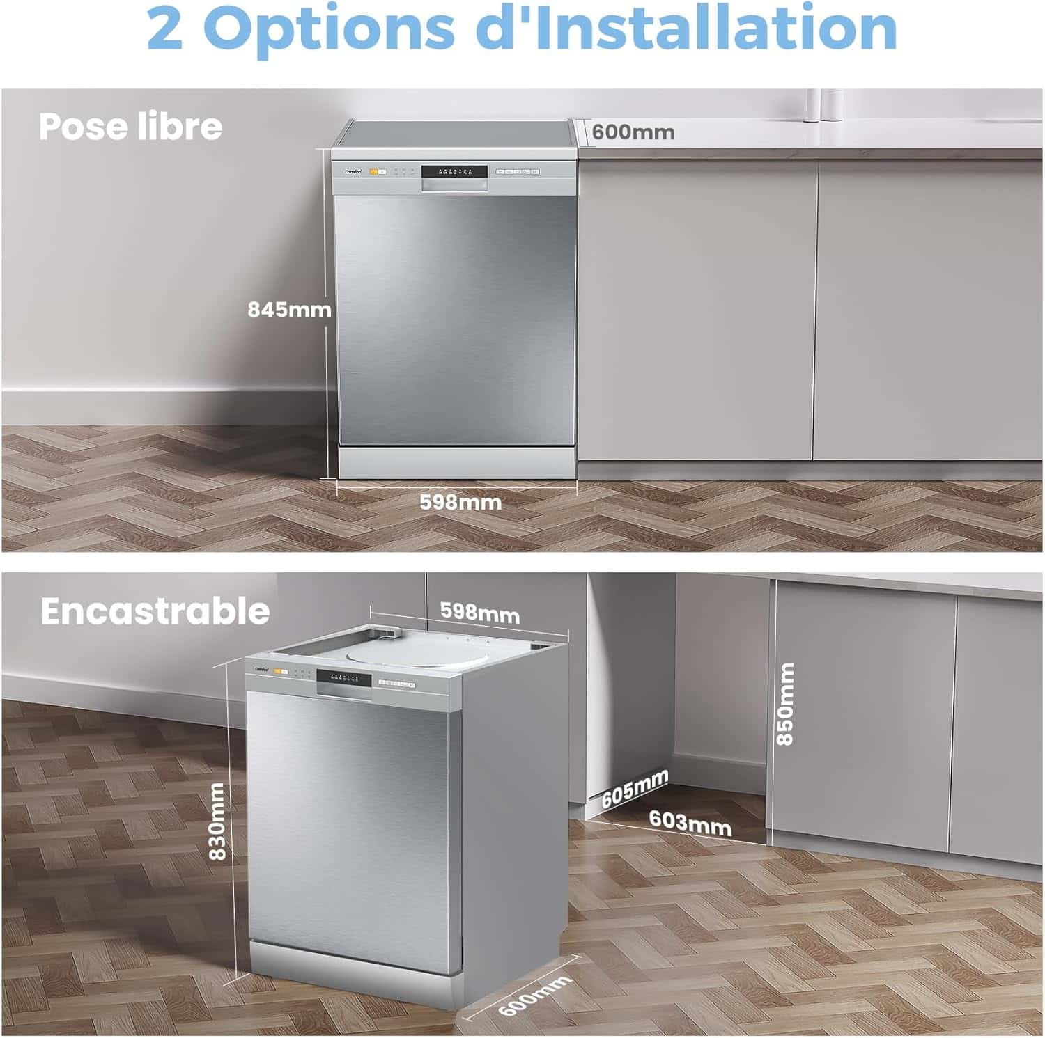 COMFEE’ CDWPF1201PS | Lave-vaisselle Pose Libre 12 Couverts