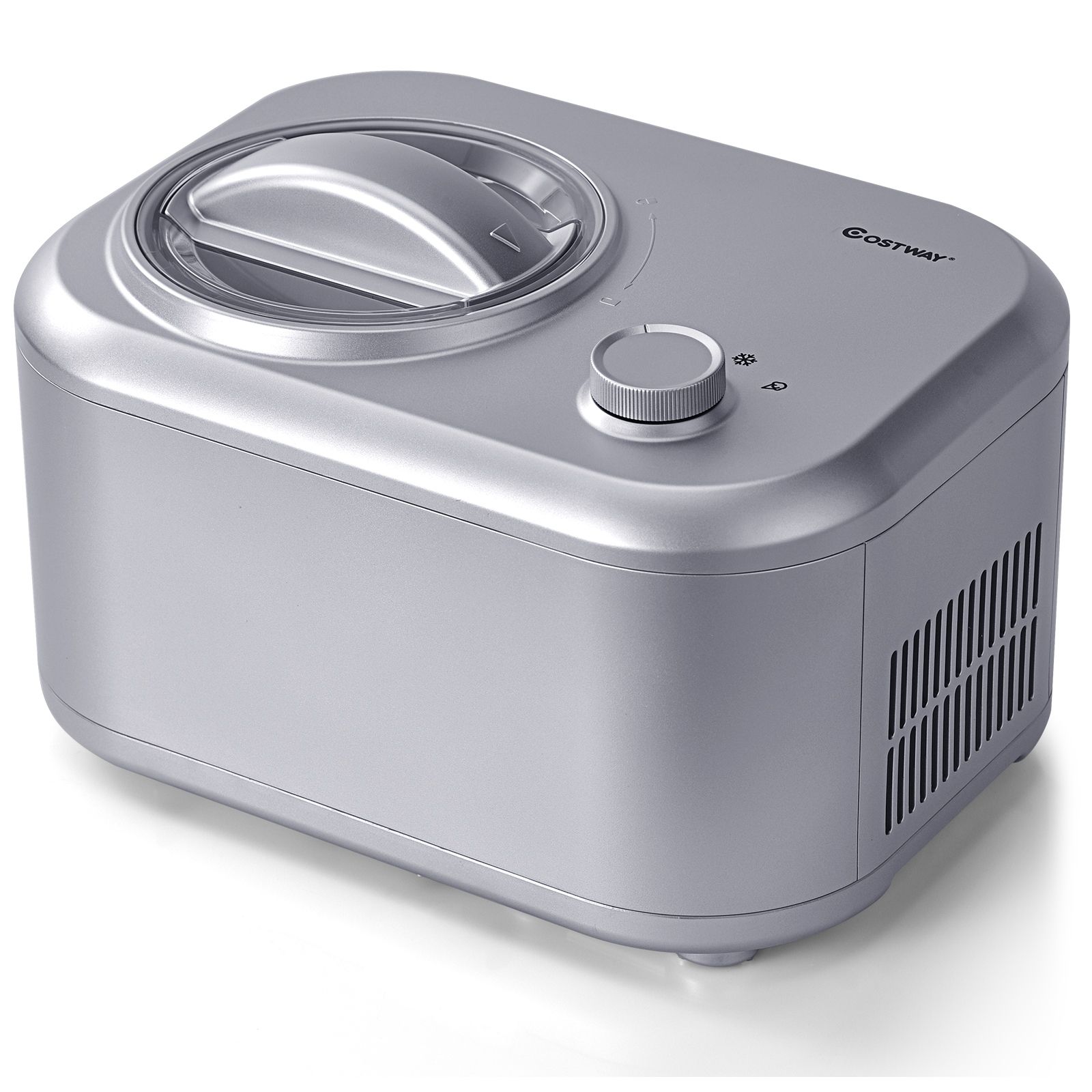 Sorbetière Turbine à Glace 1L Puissance 100W à Compresseur avec Cuillère 3 Modes de Fonctionnement Argent