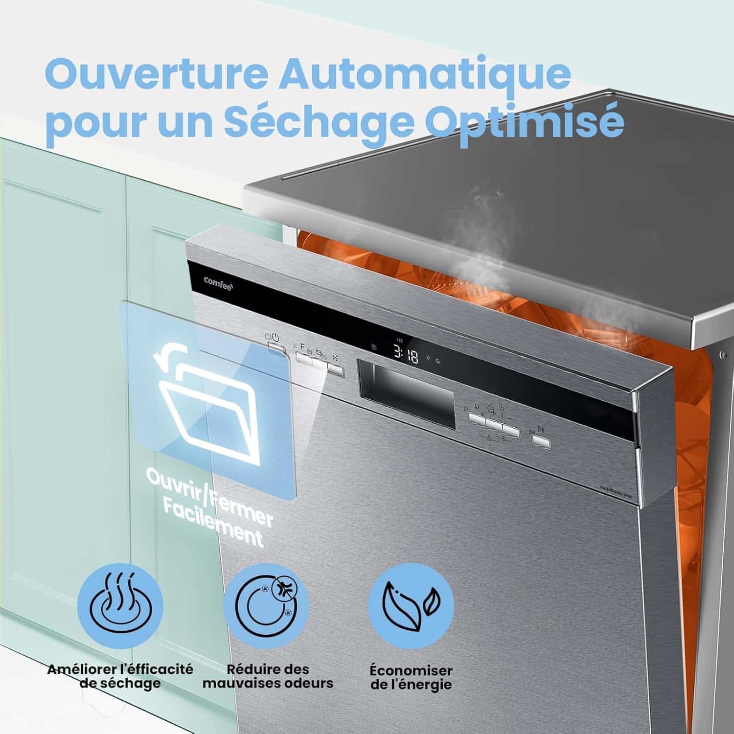 COMFEE’ FD1435E-X | Lave-vaisselle 14 Couverts Ultra-Silencieux