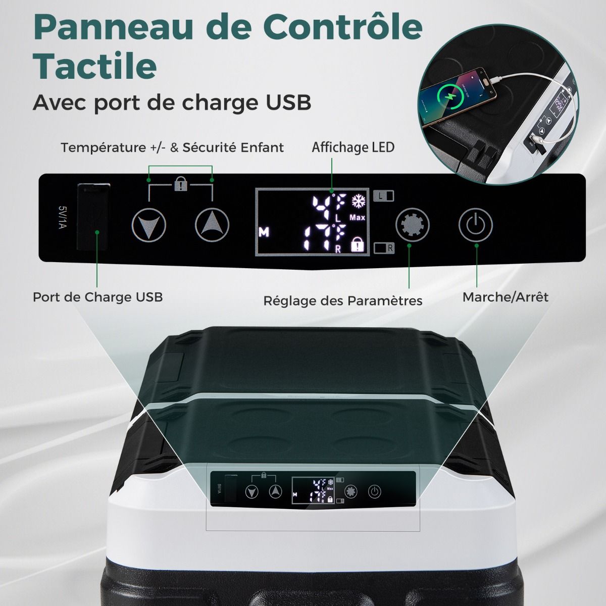 Glacière Électrique Portable Double Zone 40L Réfrigérateur de Voiture 12 V à Compresseur -20℃ ~ 20℃ 12/24V CC et 100-240V CA Noir