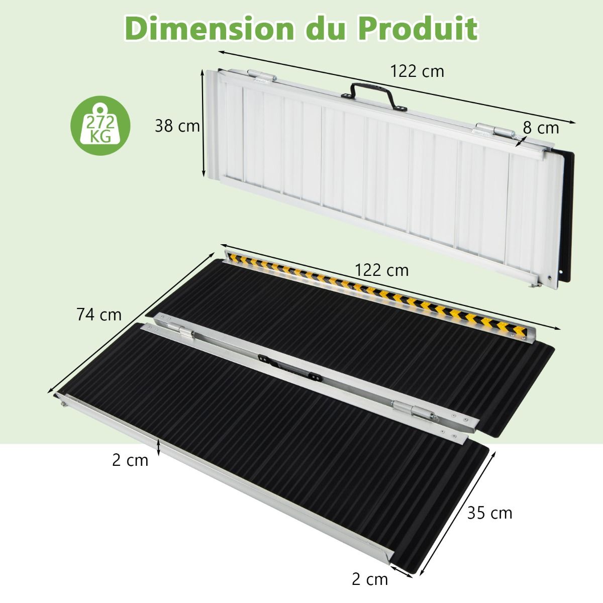 Rampe D’accès en Aluminium avec Plaque de Transition pour Maison 122L