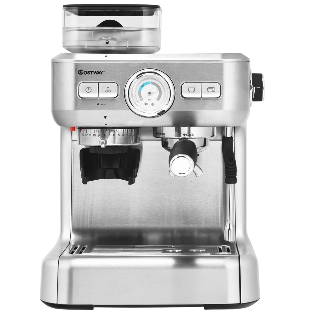 Machine à Café Automatique avec Broyeur à Grains 1350W 30 Niveaux de Poudre de Café Réglables Température Réglable