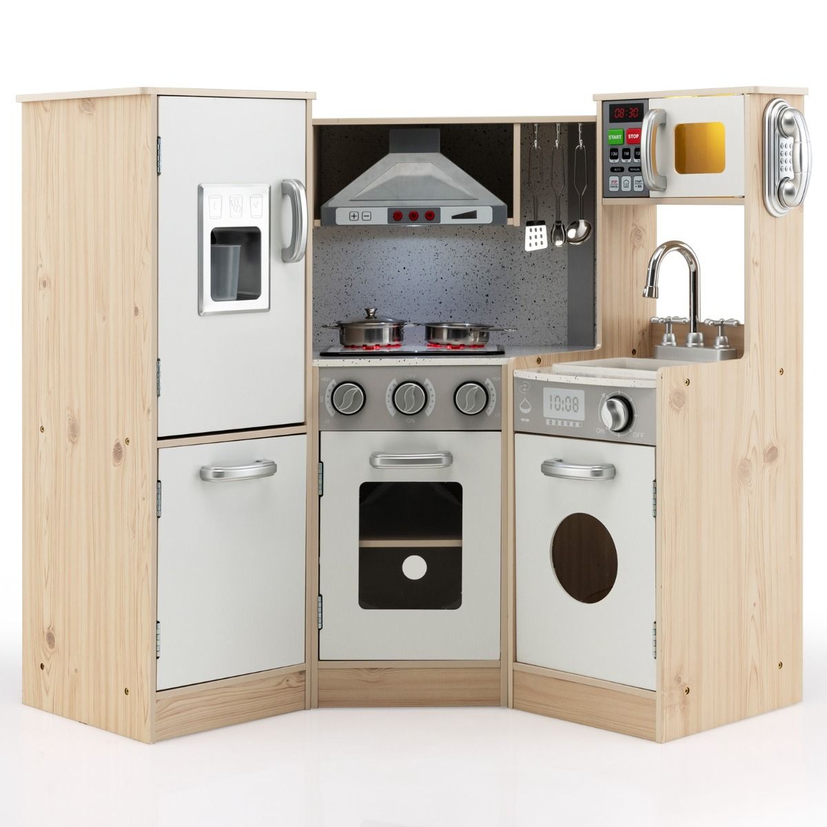 Cuisine Enfants en Bois XXL Angle 105 x 49 x 85 cm ( L x l x H ) Cuisine Complet avec Four Lave Linge 3 An+