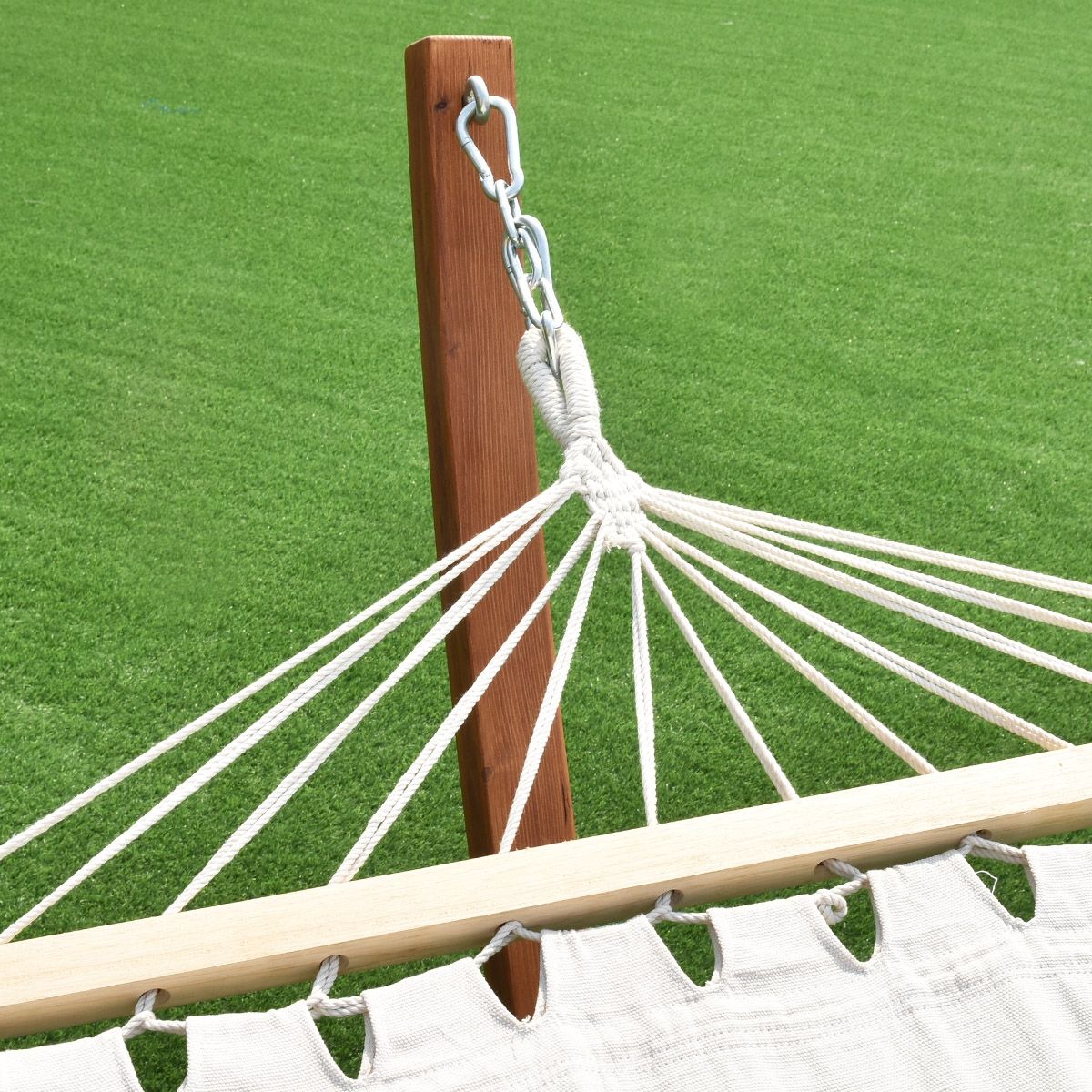 Hamac 1 Place 200x100cm avec Support en Bois de Mélèze Russe Capacité 120kg en Polyester Métal 313x115x120cm Naturel