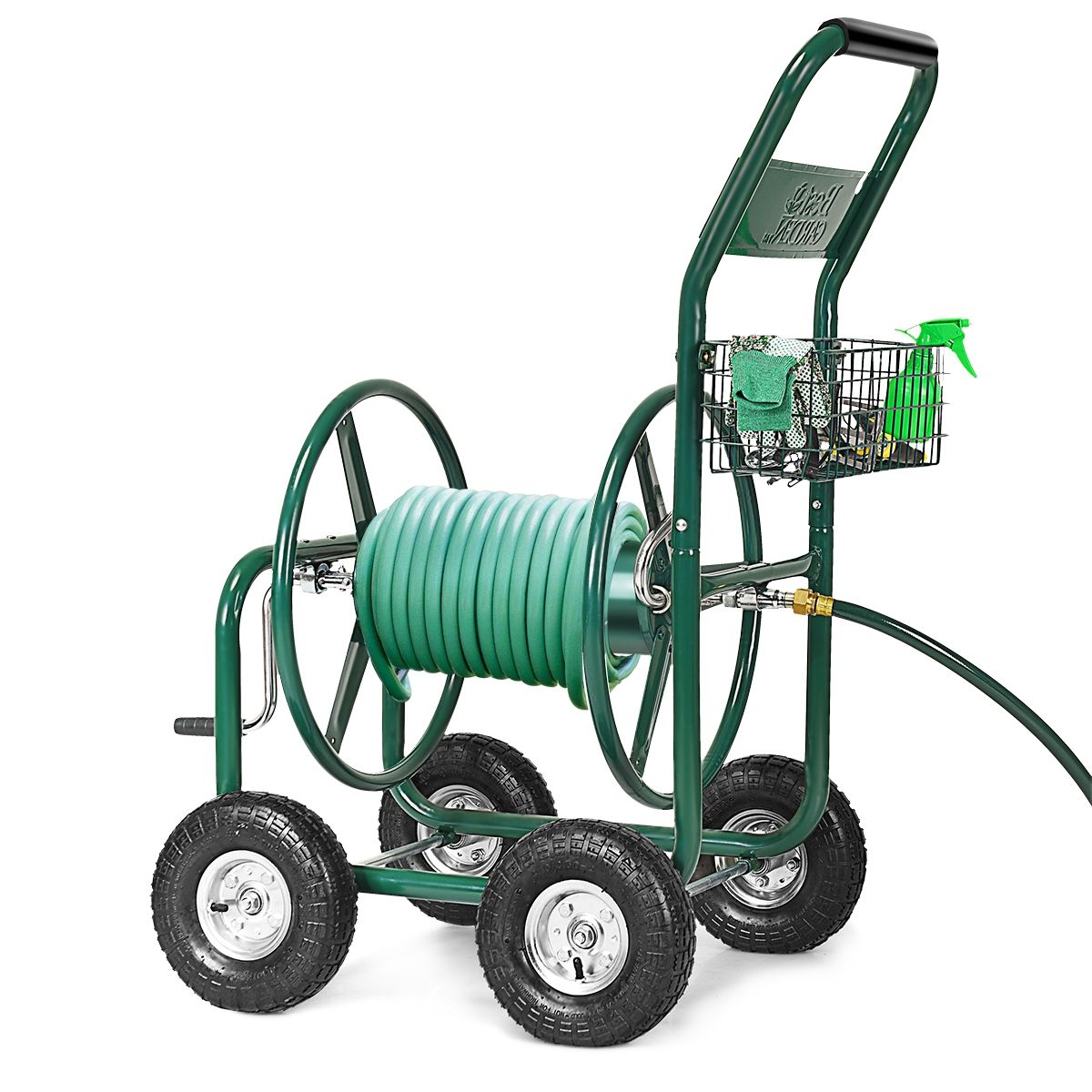Dévidoir de Tuyau d’Arrosage avec 4 Roulettes Chariot pour 1.7m de Tuyau d’Arrosage Panier, 95x62x113cm, Vert
