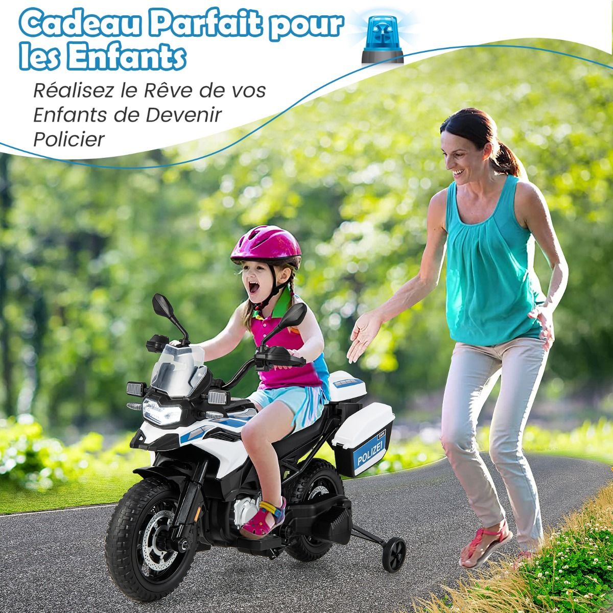 Moto Électrique BMW 12V/7AH pour Enfants 6km/h Modèle Policier avec Klaxon Musique Sirène Phares pour 3-8 Ans