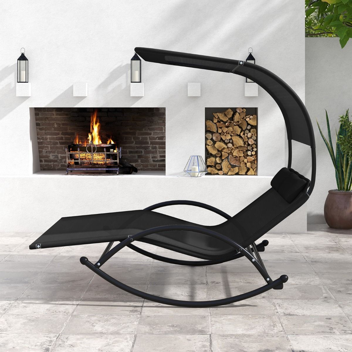 Chaise Longue Double Chaise à Bascule pour 2 Personnes 2 Appui-Têtes Amovibles Cadre en Métal Robuste Lit de Repos Ergonomique 2 Places Gris/Noir/Beige