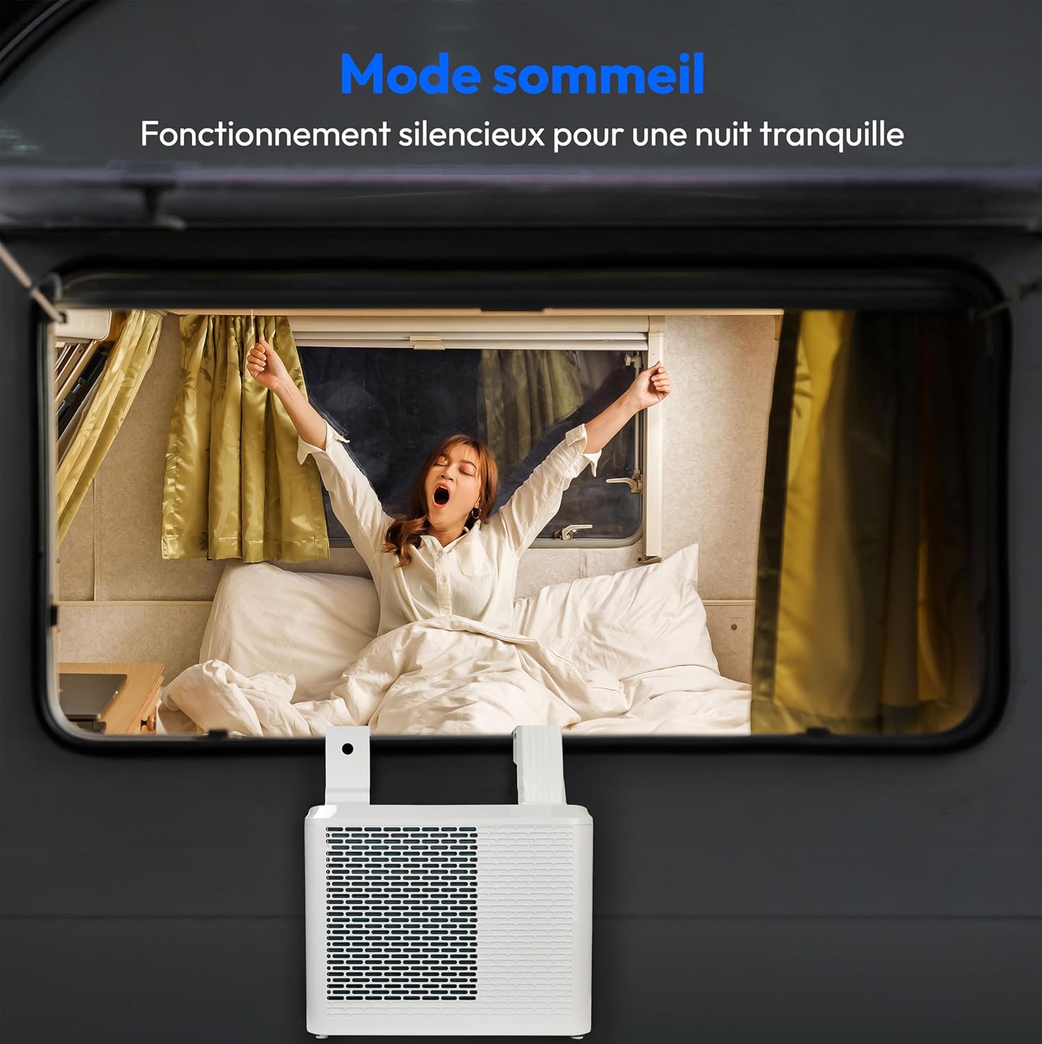 MEDION Smart Climatiseur Split P502 (5000 BTU, 3-en-1, Refroidir, Déshumidification, Ventilation, pour caravane, camping-car, kit de joint de fenêtre, mode sommeil, contrôle Wifi, Écran, MD 37735)