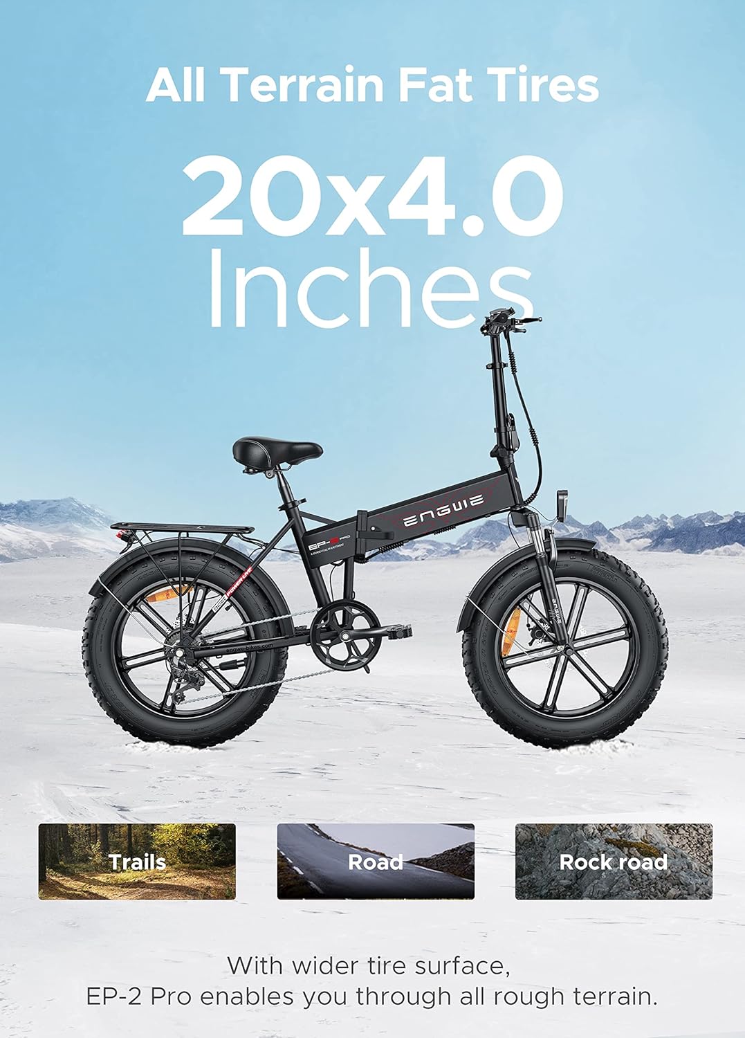 ENGWE EP-2 Pro Vélo électrique Pliable 20 × 4.0 Fat Bike Electrique 7 Vitesses avec Batterie Amovible 48V 13Ah Autonomie 120km Tout-Terrain & VTT & Plage & Neige
