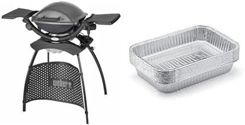 Weber Q1400 Barbecue électrique avec support, surface de cuisson 43 x 32 cm, nomade, grille en fonte émaillée divisée en 2 parties, couvercle et cuve en fonte d'aluminium - Gris foncé (52020853)