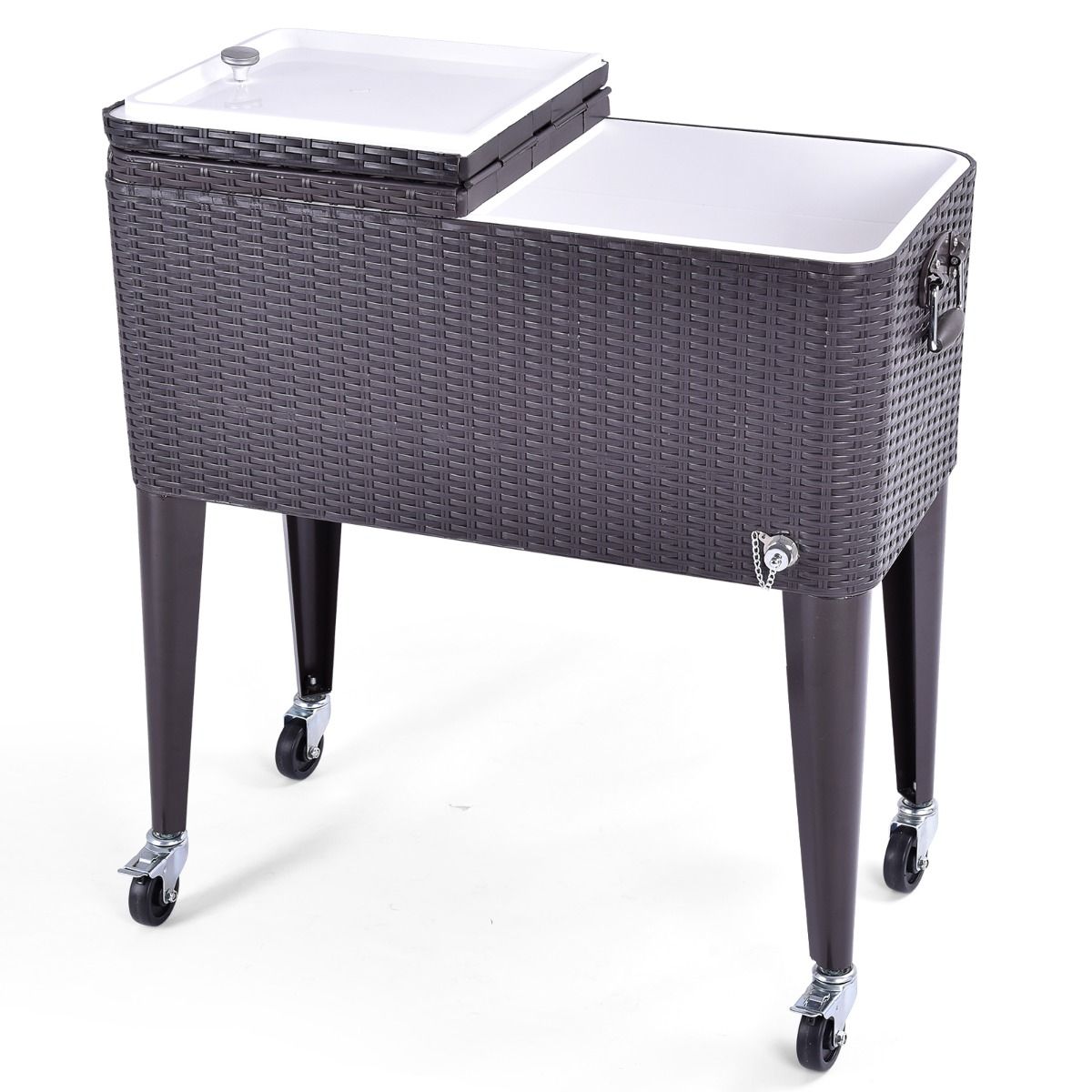 Glacière à Roues Verrouillables 76L Dessert de Glace avec Décapsuleur et Réceptacle à Capsules en PP de haute alimentaire Garder au Frais 72h 83 x 48 x 87 CM