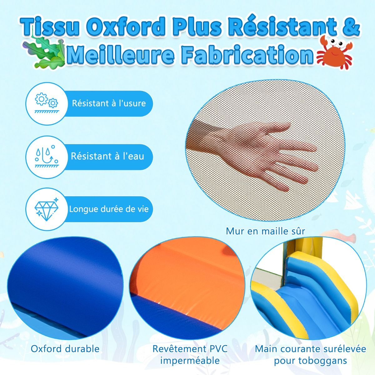 Château Gonflable Océan 6 en 1 avec Souffleur 680W Toboggan Aquatique & 2 Piscines Maison de Rebond Gonflable Charge 90kg