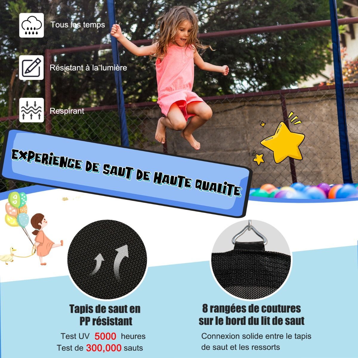 Trampoline d'Extérieur Ø366 cm Trampoline avec Panier de Basket Filet de Protection Trampoline pour Enfants et Adultes