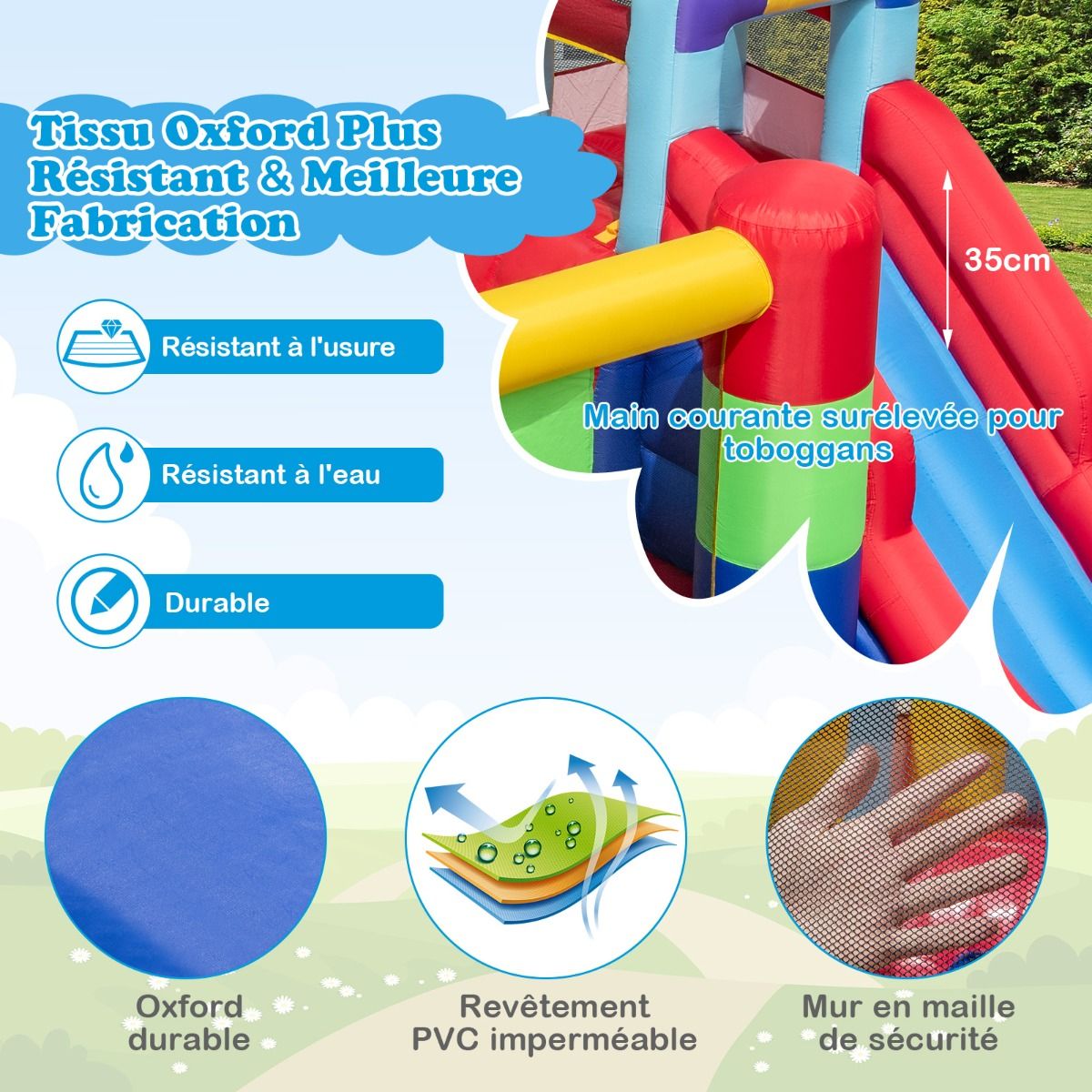 Château Gonflable Maison Rebondissante Gonflable avec Souffleur de 680W Toboggan et Zone de Saut Maison de Jeu Gonflable pour 3 - 10 Ans