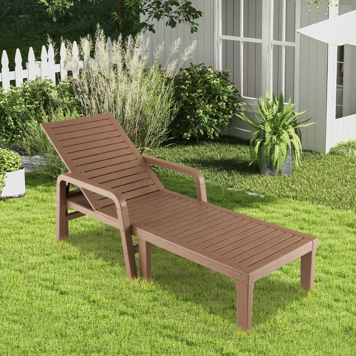 Bain de Soleil de Jardin Réglable à 4 Positions avec 6 Pieds de Soutien pour Jardin Cour Piscine Patio Jusqu'à 150 kg Naturel