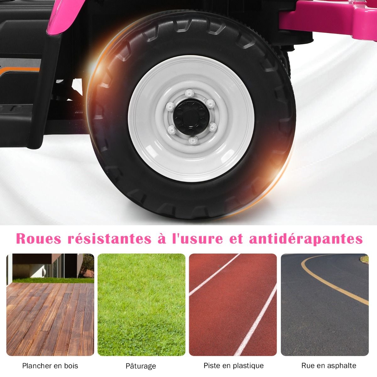 Tracteur Electrique avec Remorque pour Enfants 3 Vitesses Lumières LED Fonctions Audio USB et Bluetooth Jaune/Rose/Rouge/Vert/Vert Foncé/Noir