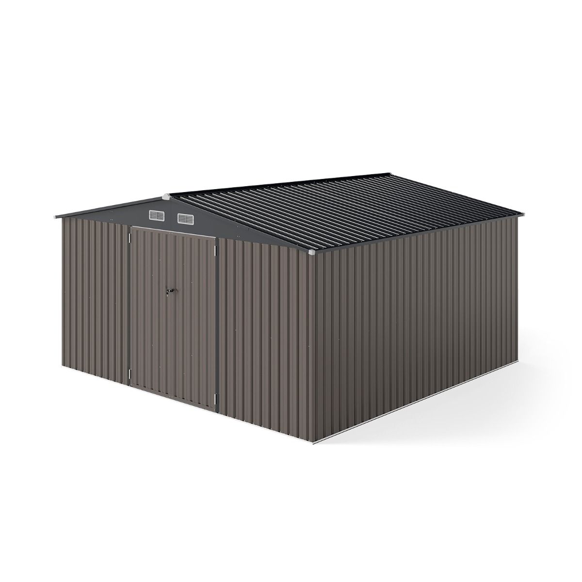 Abri de Stockage Extérieur Grand Hangar à Outils avec Design de Toit Incliné Portes Fermables avec Clés 4 Aérations 350x350x198cm Gris