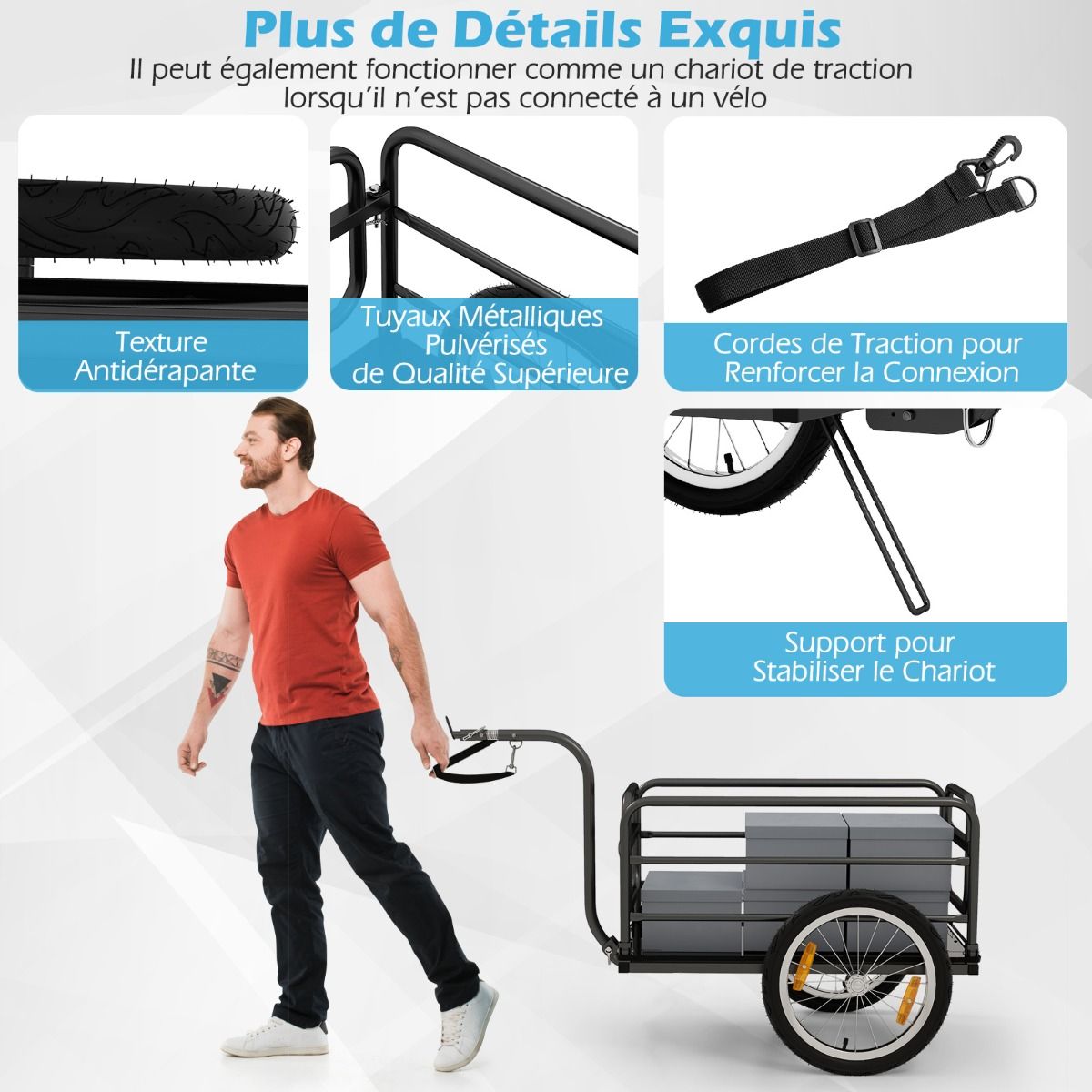 Remorque de Vélo avec Cadre Pliable Charge 55 kg Chariot pour Vélo avec Housse en Tissu Oxford Roues à Air de 40 cm Réflecteurs Bleu