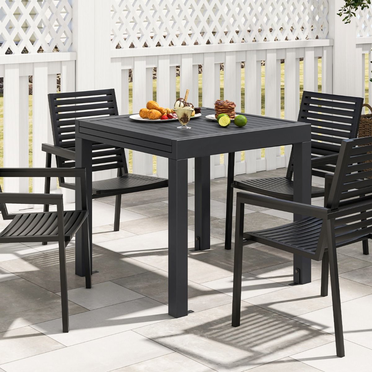 Table de Jardin Extensible en Aluminium Ajustable de 80 à 160 CM Table à Manger Extérieure Plateau à Lattes pour 4-6 Personnes Gris Foncé