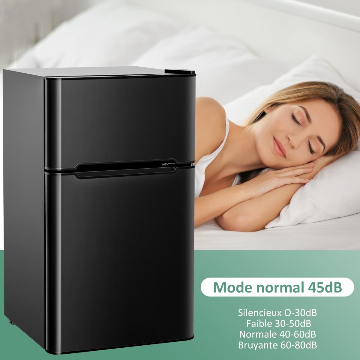 Réfrigérateur Compact Mini-réfrigérateur 90 L Congélateur Séparé avec Design à 2 Portes Fonctionnement Silencieux Blanc/Gris/Noir