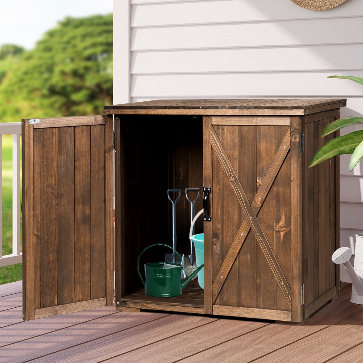 Armoire de Jardin Exterieur en Bois 77,5 x 56 x 72 cm Abri à Outils avec Double Portes Marron