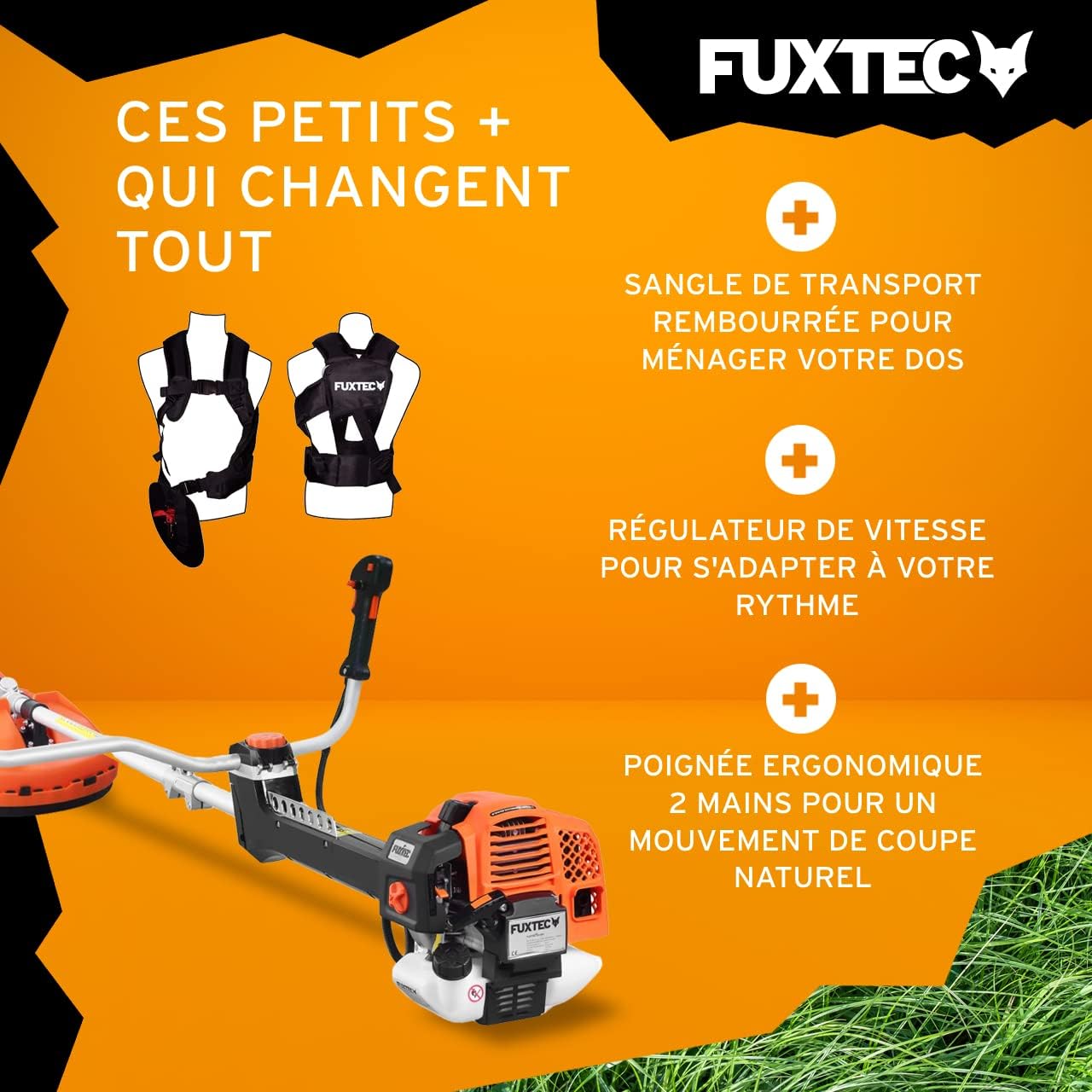 Fuxtec Débroussailleuse Thermique Professionnelle FX-PS152 52 cm3 3CV Système Anti Vibration - 2 en 1 Coupe-Bordure avec Tête de Coupe Double Fil et Lame 3 Dents Modèle Conçu pour Les Pros