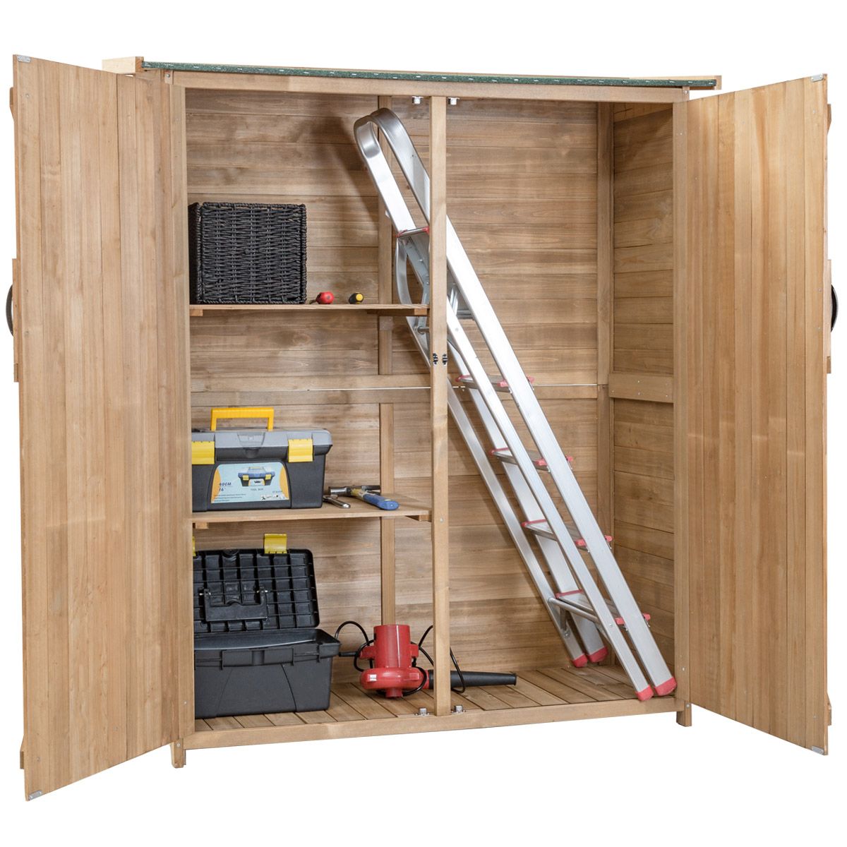 Abri de Jardin en Bois Cabane de Jardin Extérieur Double Portes avec Loquet Toit Incliné en Asphalte Cabanon Jardin Extérieur 140 x 50 x 162 cm Naturel