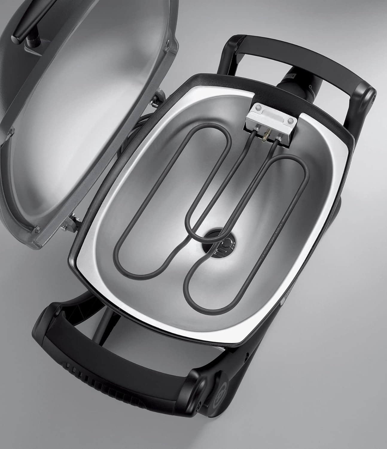 Weber Q1400 Barbecue électrique avec support, surface de cuisson 43 x 32 cm, nomade, grille en fonte émaillée divisée en 2 parties, couvercle et cuve en fonte d'aluminium - Gris foncé (52020853)