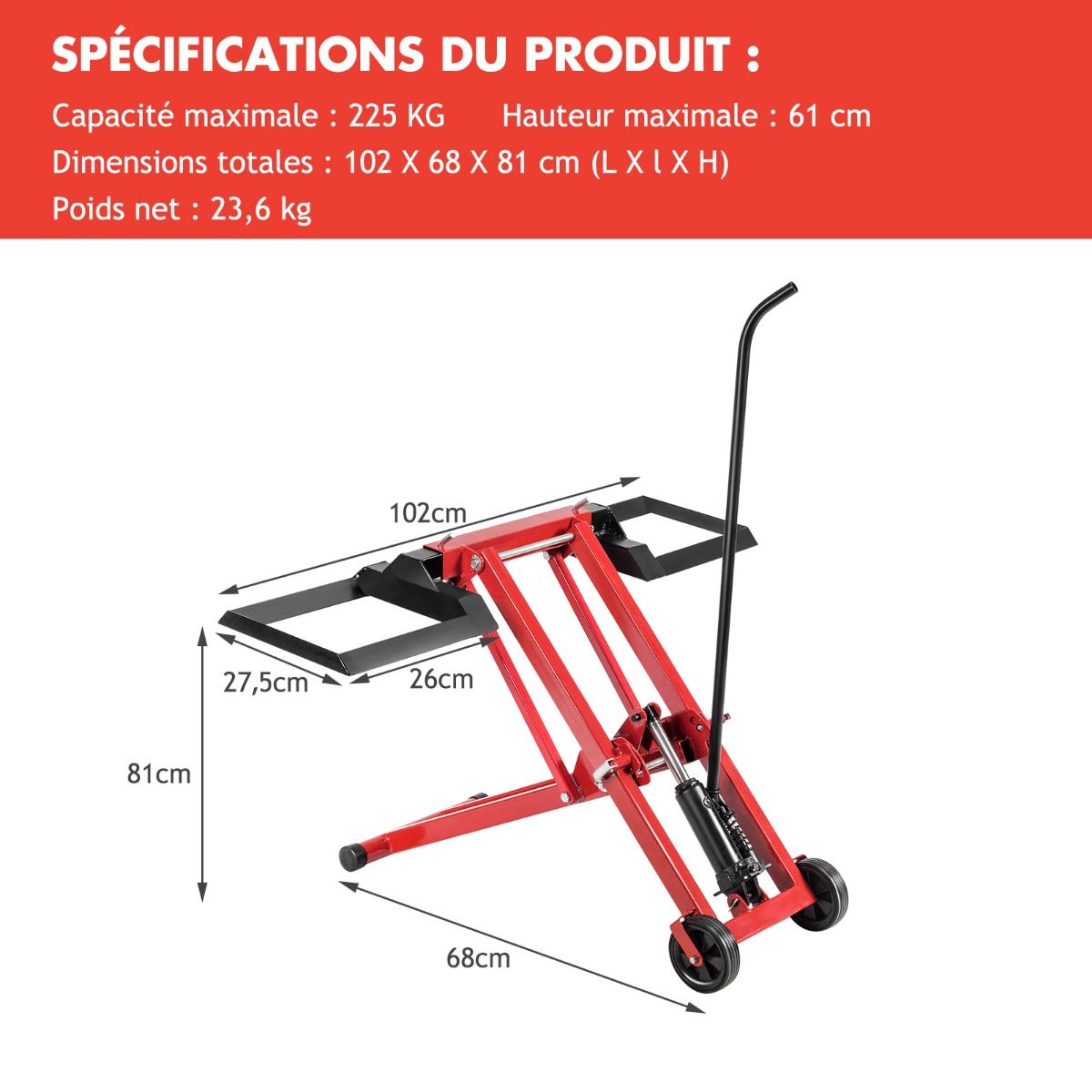 Cric de Levage pour Tondeuse à Gazon pour Tracteurs et Tondeuses à Gazon Autoportées à Rayon de Braquage Nul Capacité de 227 Kg