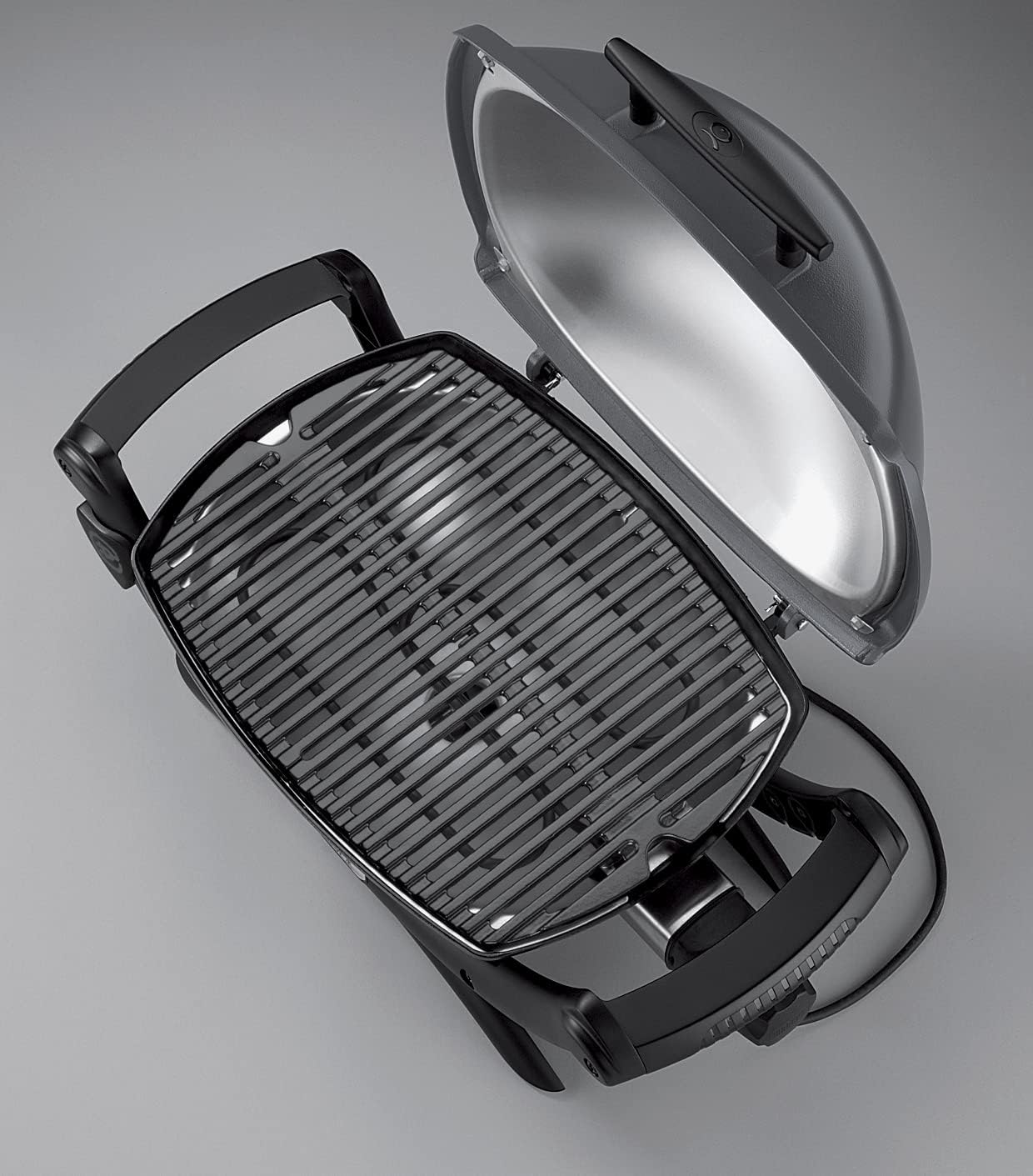 Weber Q1400 Barbecue électrique avec support, surface de cuisson 43 x 32 cm, nomade, grille en fonte émaillée divisée en 2 parties, couvercle et cuve en fonte d'aluminium - Gris foncé (52020853)